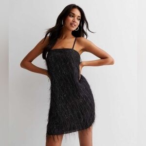 Bailey 44 Black Tinsel Fringe Mini Party Dress New NWT Size Medium Fearless